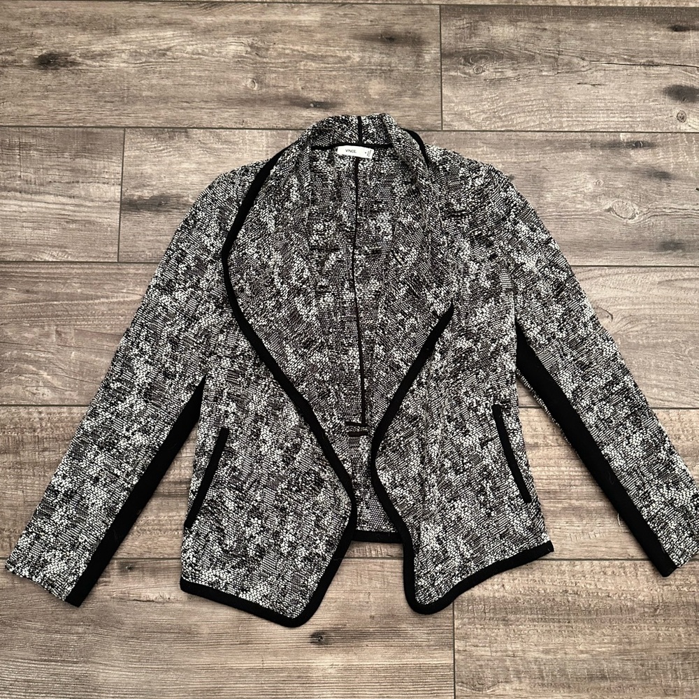 Vince Black and grey draped front blazer
